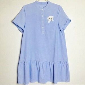 EarthYield stripe blue dress embroidered dog Large BoxC